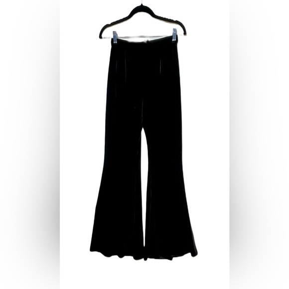 NWT Maslavi by Jovani Black Velvet High-Rise Flare Pants, Hidden Back Zipper, 2 - Picture 2 of 11